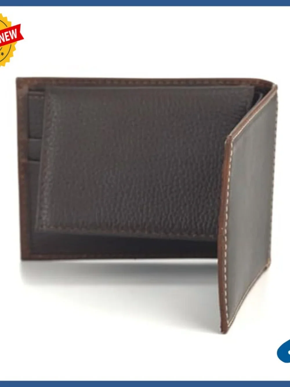 Genuine Leather Bifold Wallet with American Flag Embroidery, Credit Card Slots